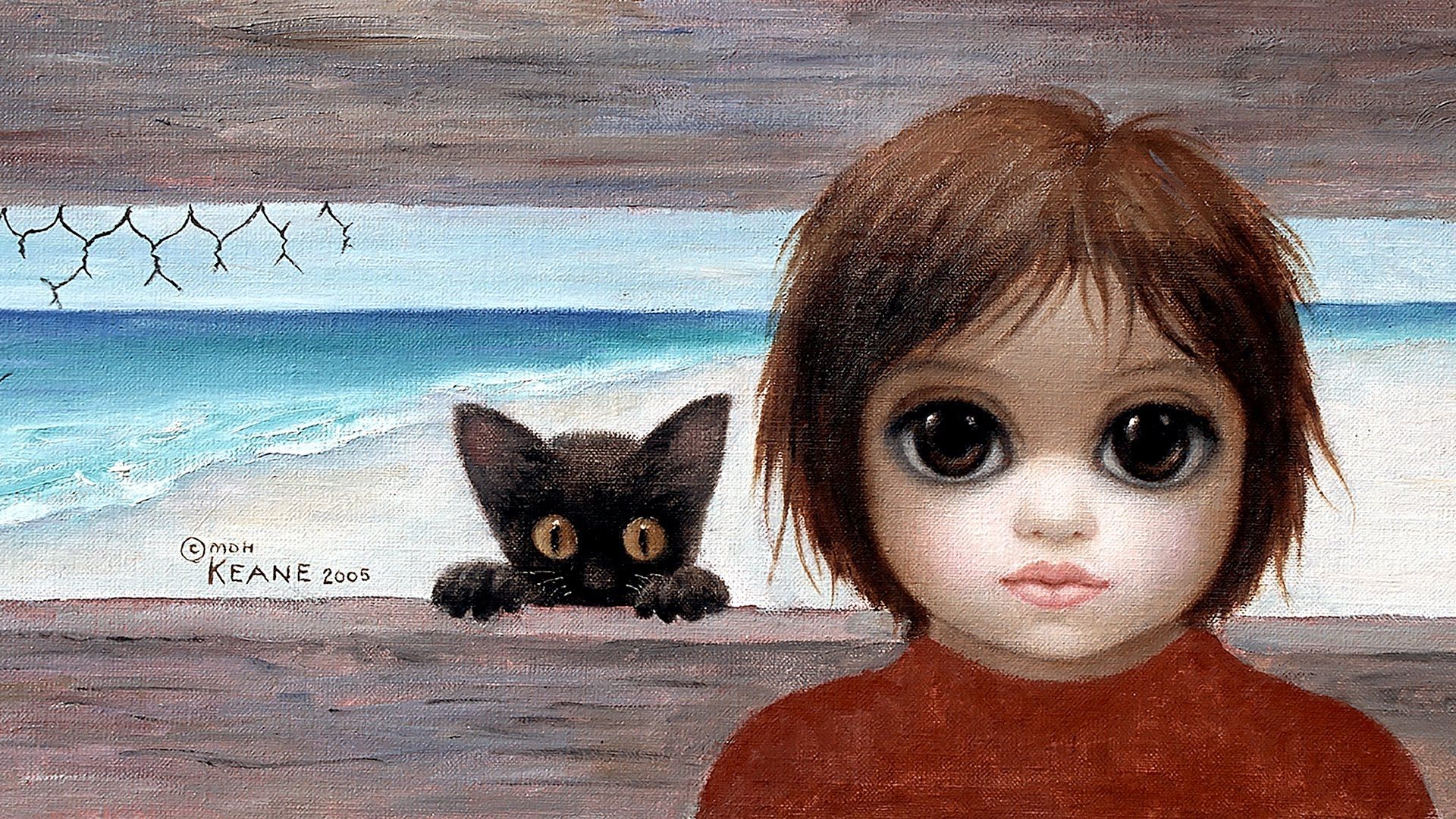 Keane Big Eyes Girl with Cat