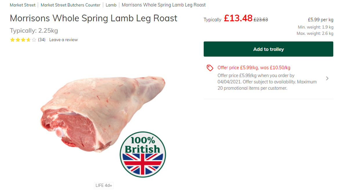 Morrisons Leg of Lamb Half Price