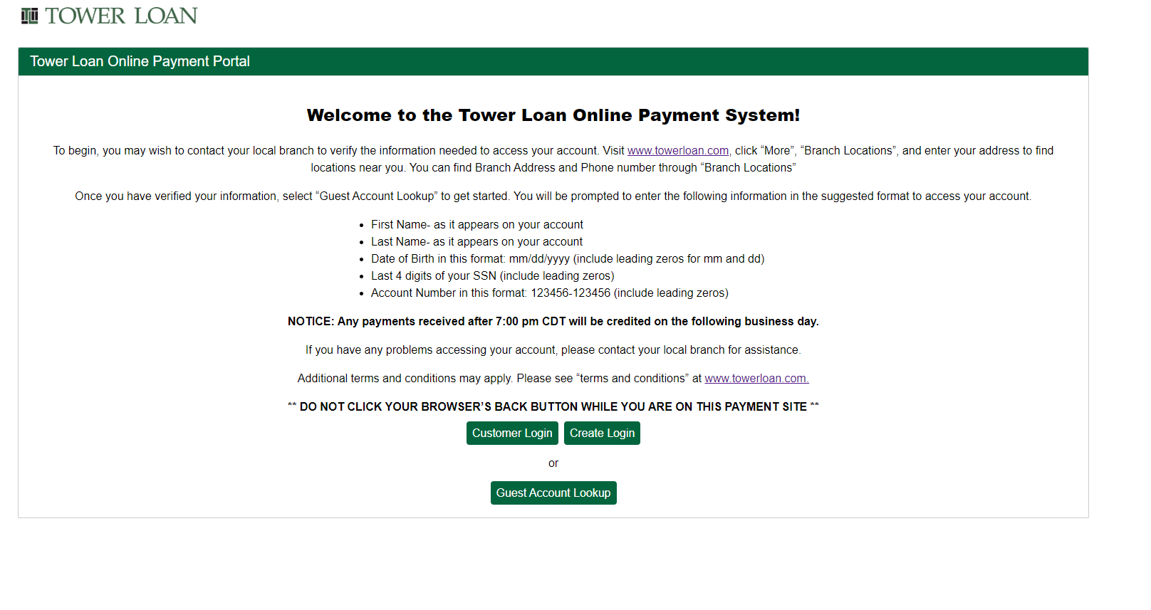 Tower Loan Payment Portal
