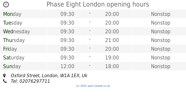 Opening Times for Oxford Street Shops
