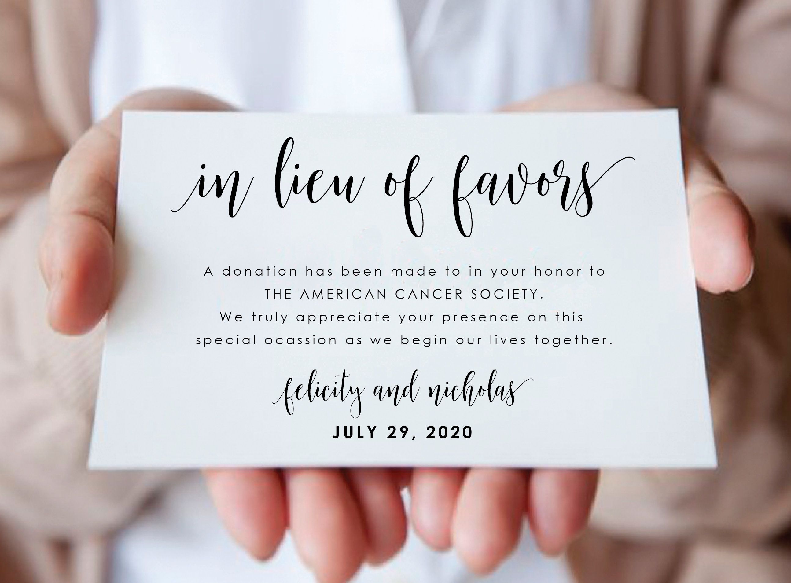 In Lieu of Gifts Wedding Wording