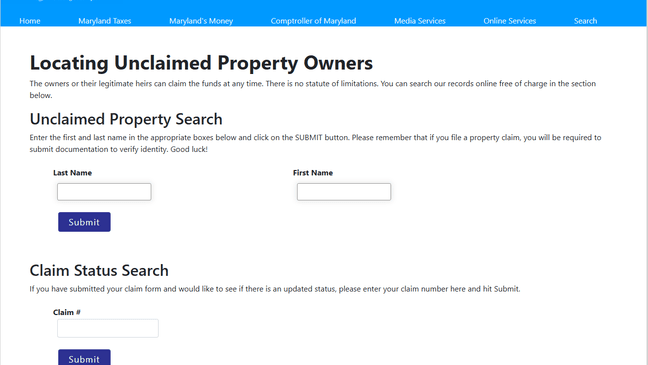 Unclaimed Property Md Search