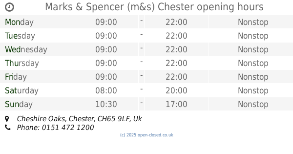 Marks and Spencer Chesterfield Opening Times