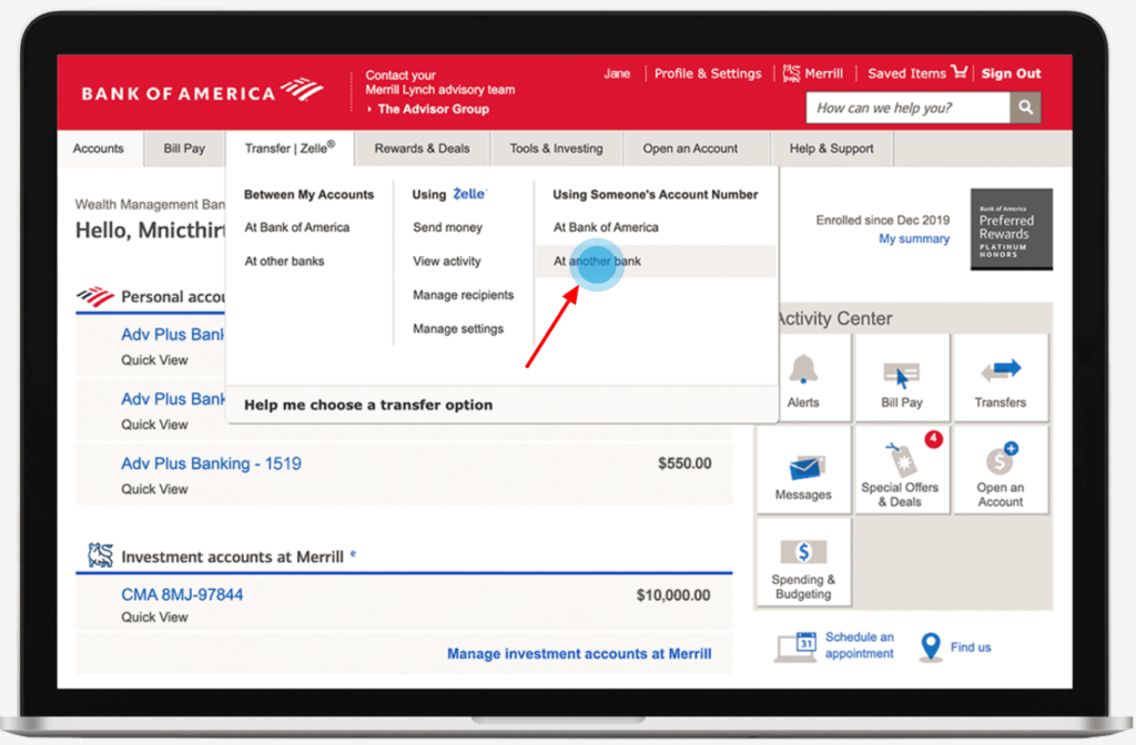 Bank Transfer Bank of America