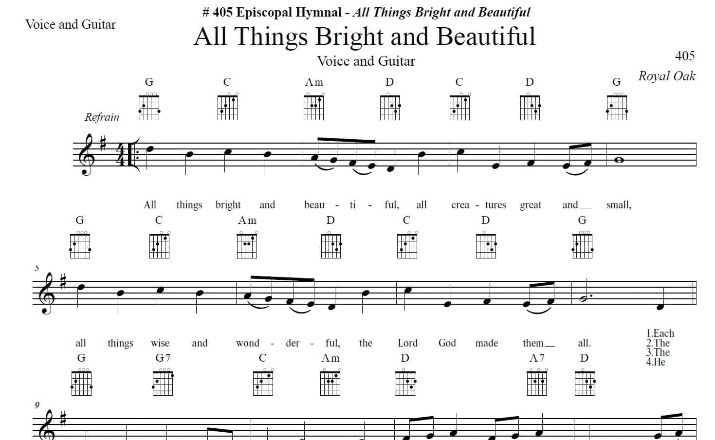 All Things Bright and Beautiful Music Score