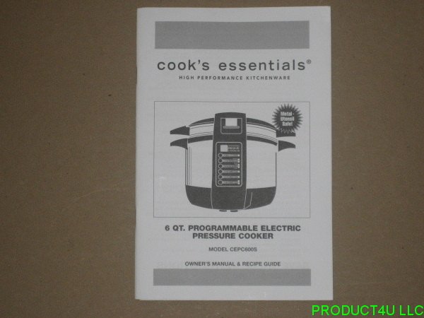 Cook Essentials Pressure Cooker Instruction Manual