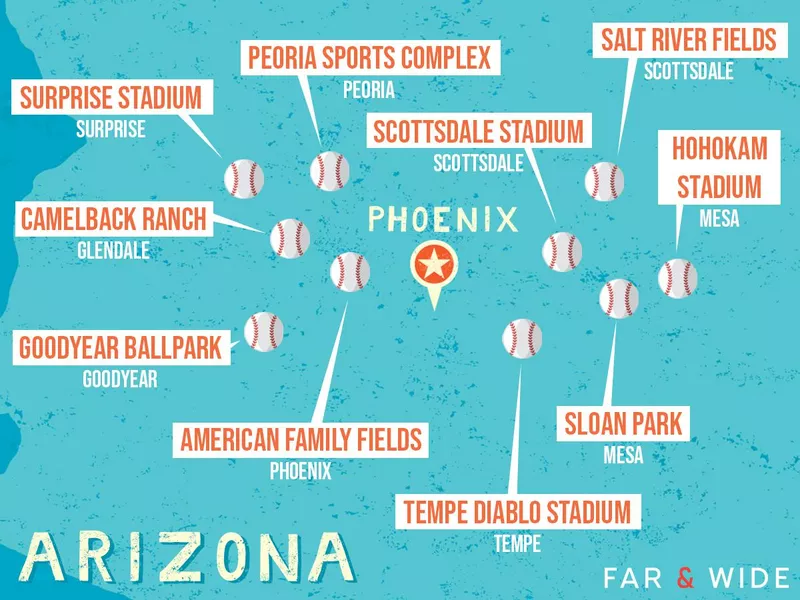 Map of Spring Training Stadiums in Arizona
