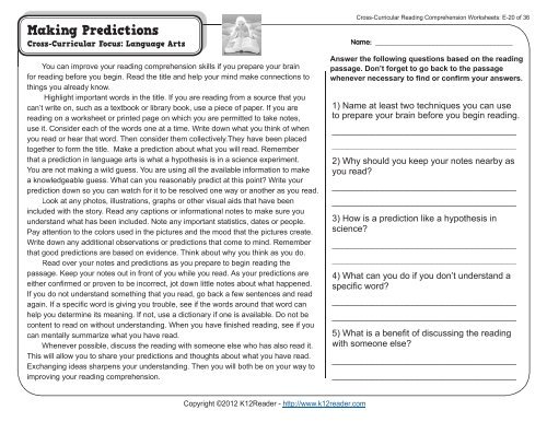 Reading Comprehension Grade 5 with Answers Pdf Free Download