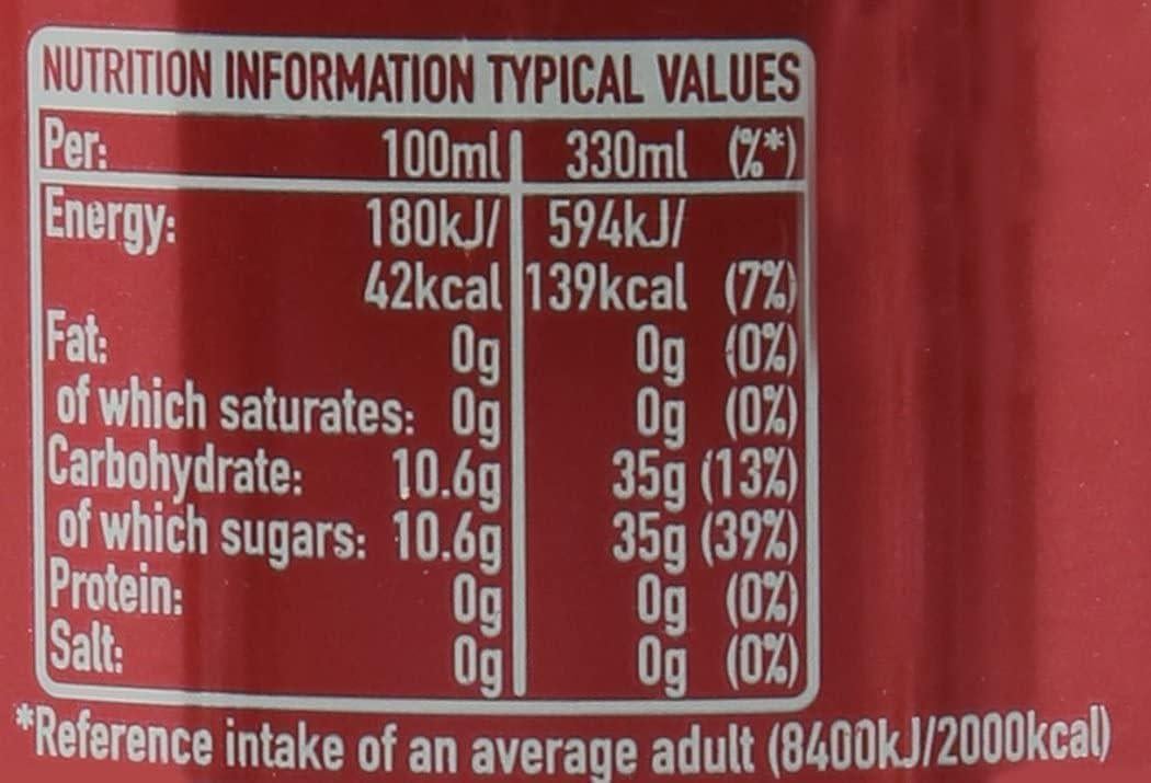 Caffeine Content 330 Ml Can Coca-Cola Mg
