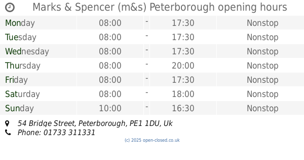 Marks and Spencer Opening Times Peterborough