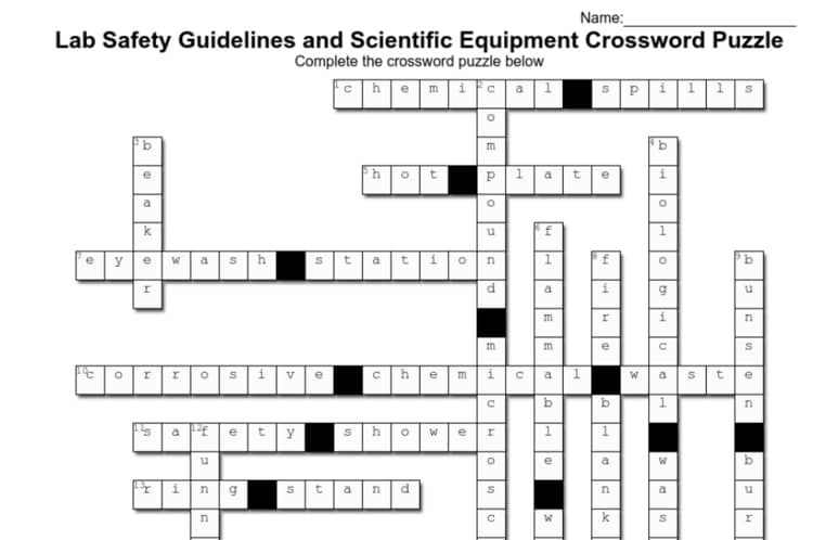 Lab Equipment and Safety Crossword Answer Key
