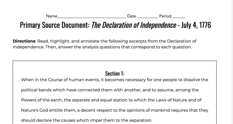 Declaration of Independence Primary Source Analysis