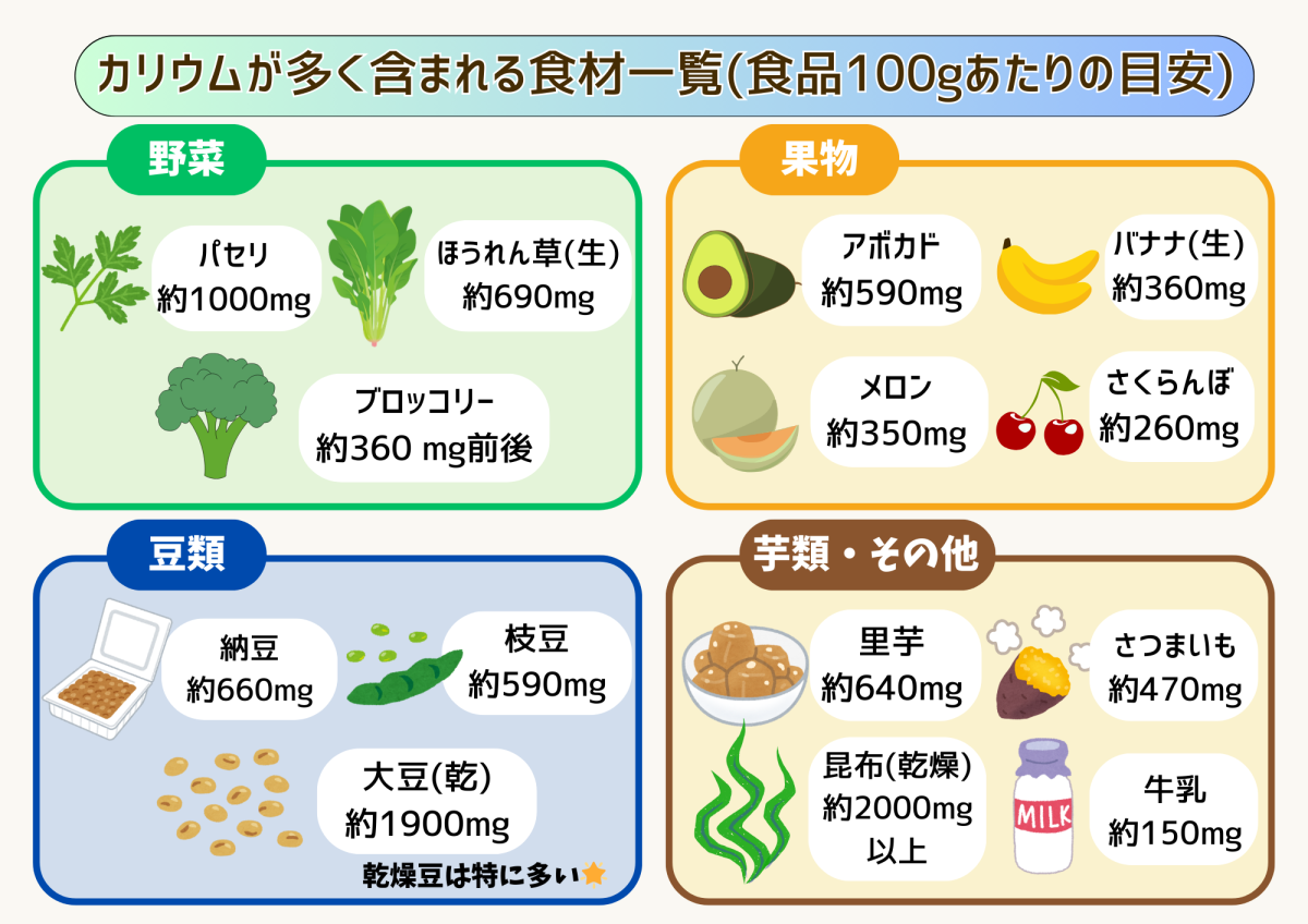 カリウムの多い食べ物徹底比較！むくみ・血圧に効く食材と調理の真実