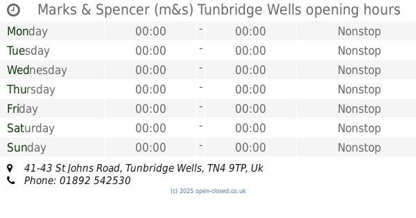 Marks and Spencer Tunbridge Wells Opening Hours