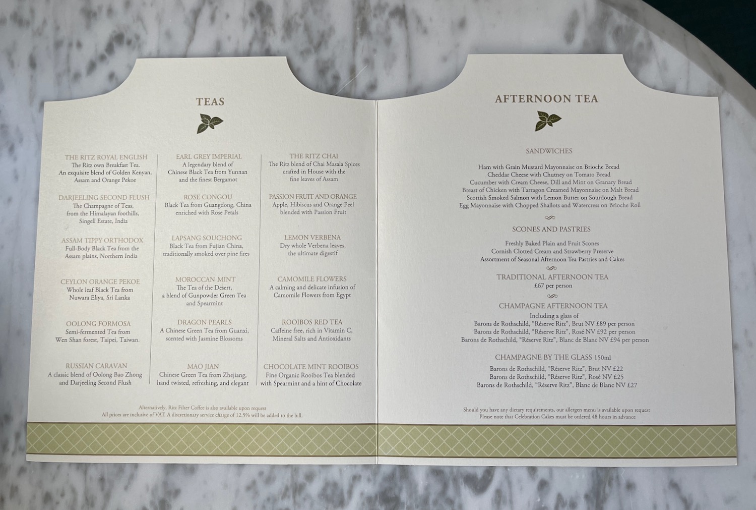 Afternoon Tea at the Ritz Price