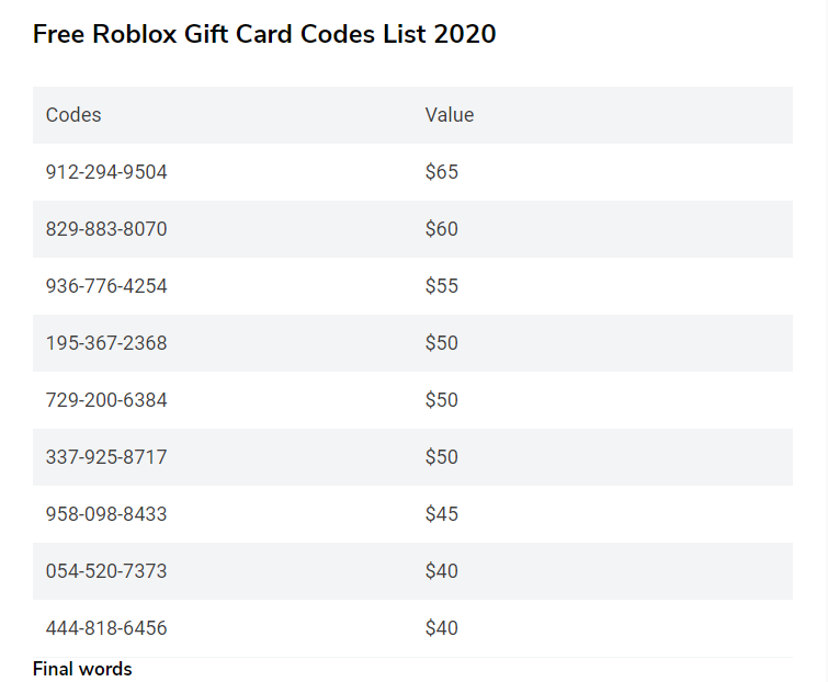 What Are Some Roblox Gift Card Codes