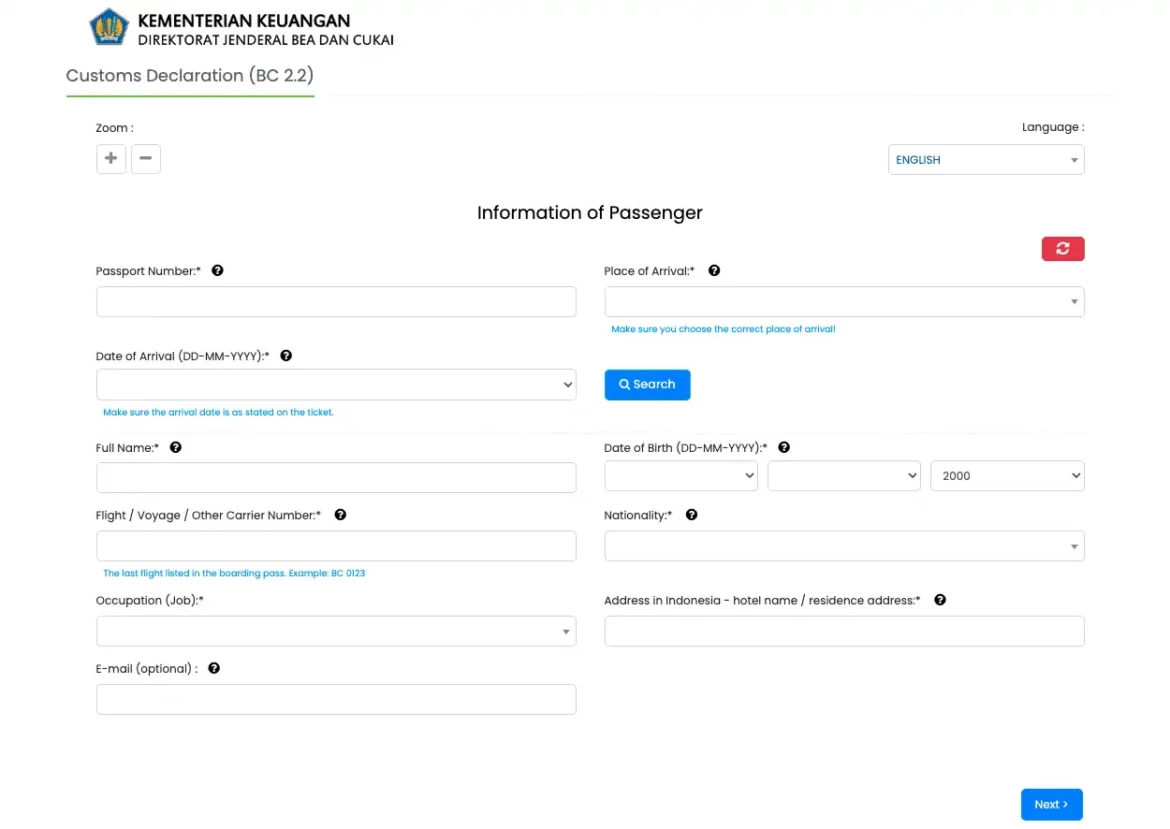 Customs Declaration Bali