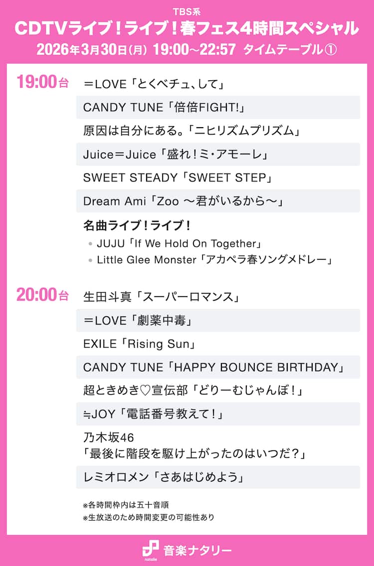 Cdtvライブタイムテーブル最新情報と出演順まとめ