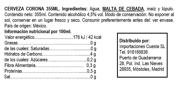 Ingredients in Beer Corona