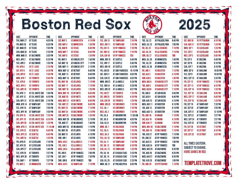 Boston Red Sox Schedule 2026