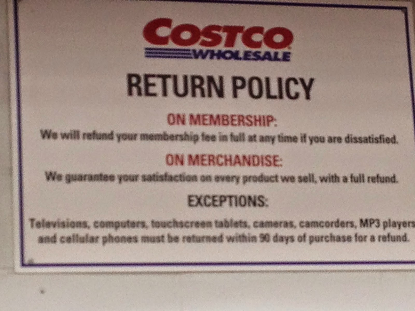 Costco Return Policy Unwanted Inventory