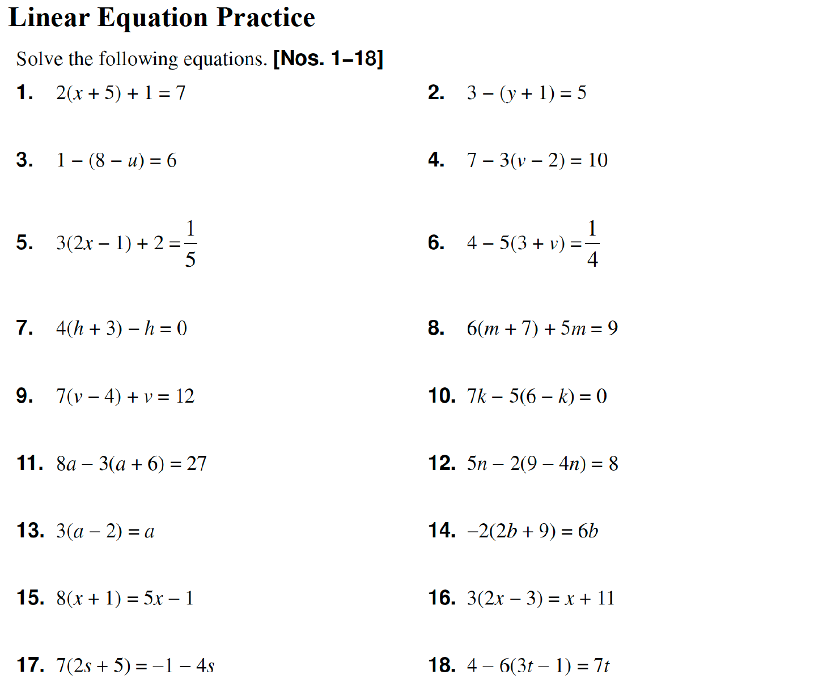 Unit Linear Equations Homework 6 Answer Key