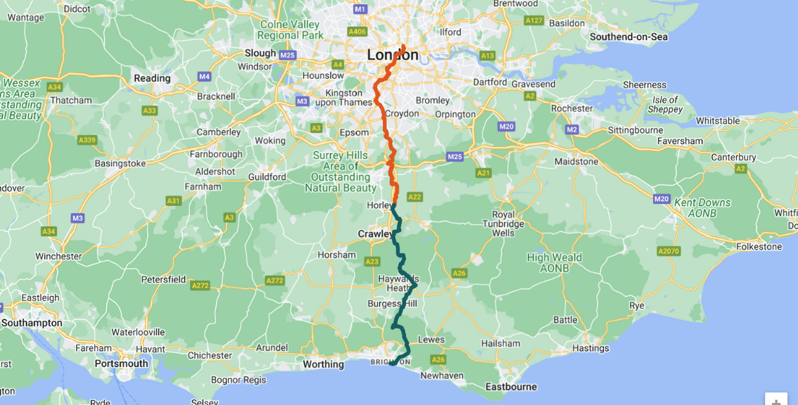 London to Brighton Classic Car Run 2026 Route Map