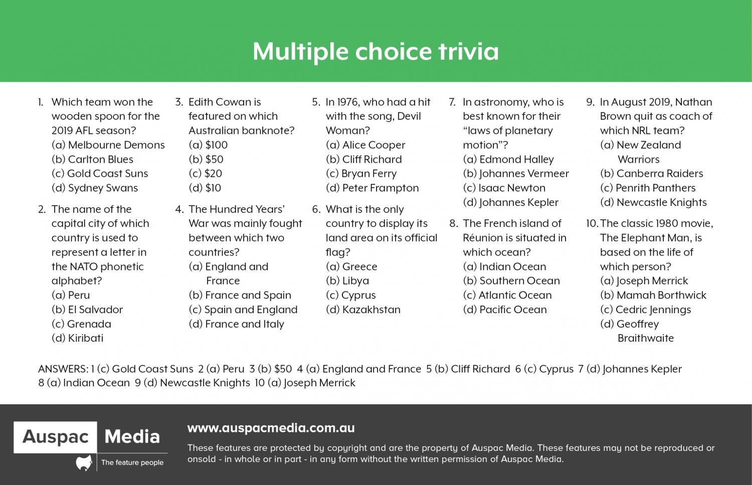 Trivia Questions with Answers Multiple Choice