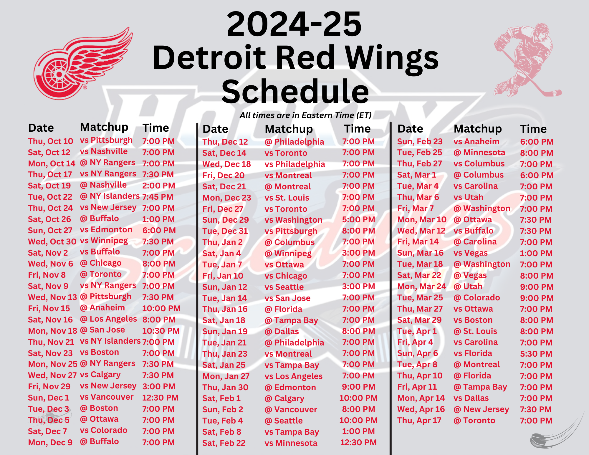 What Time Is the Detroit Red Wings Game Tonight