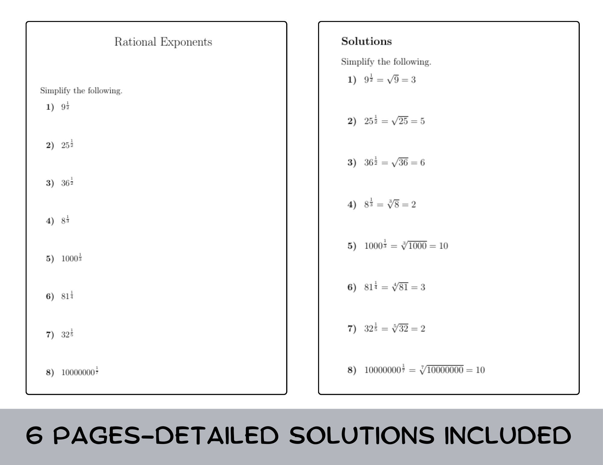 Rational Exponents and Radicals Worksheet with Answers Pdf