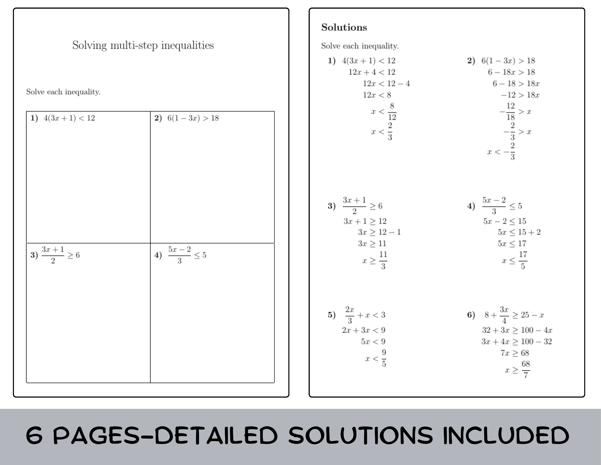 Solving Inequalities Worksheet with Answers Pdf