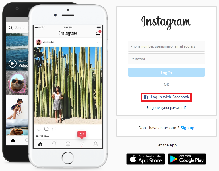 Log in on Instagram with Facebook