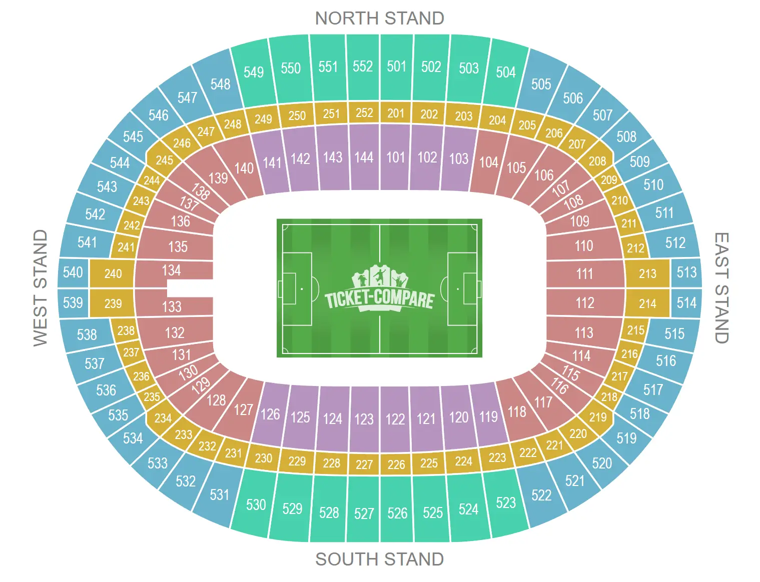 Wembley Stadium Seating Plan with Row Numbers