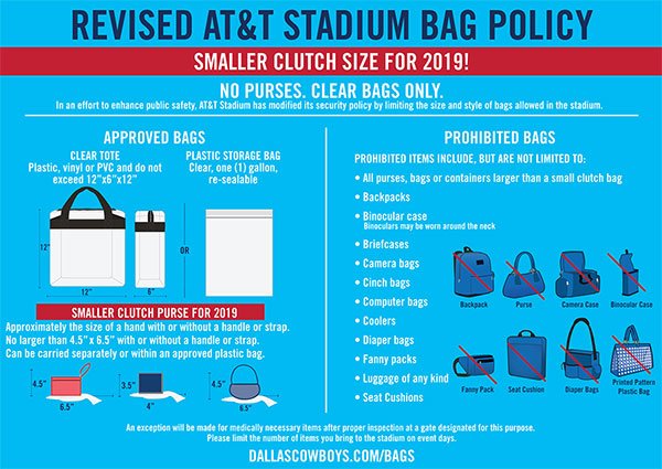 At&T Stadium. Bag Policy