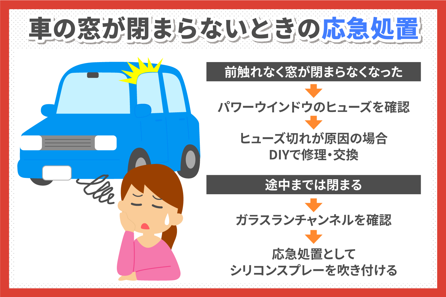 車の窓が閉まらない！急な故障の原因と応急処置・修理費用を徹底解説