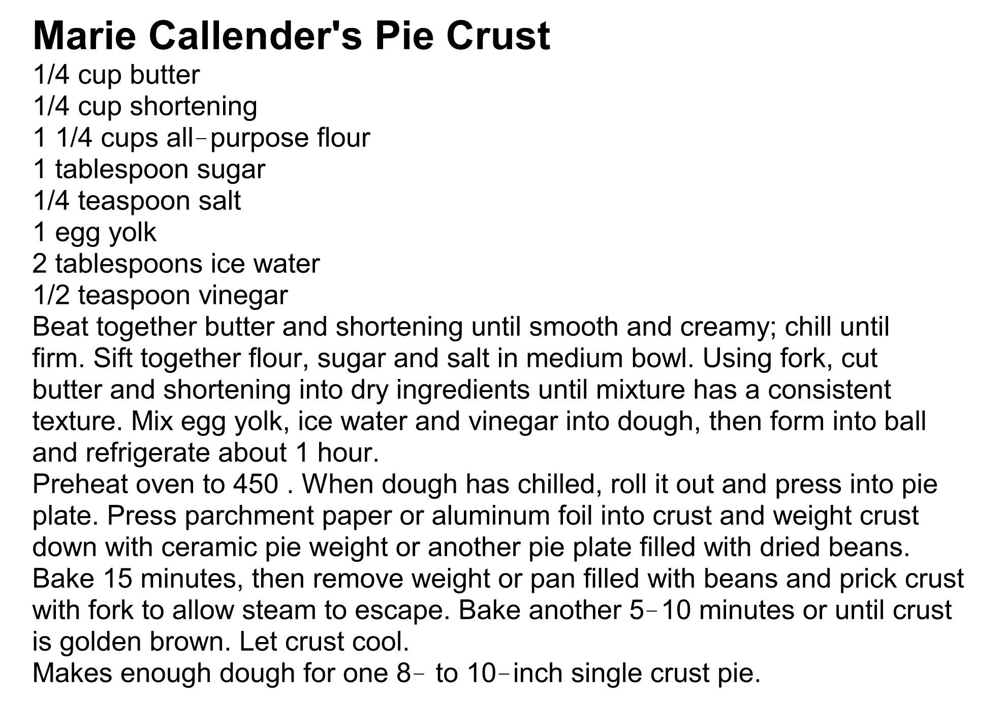 Marie Callender's Pie Crust Baking Instructions