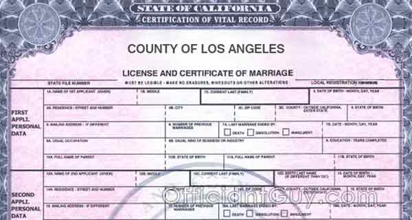 Los Angeles County Marriage Certificate Copy