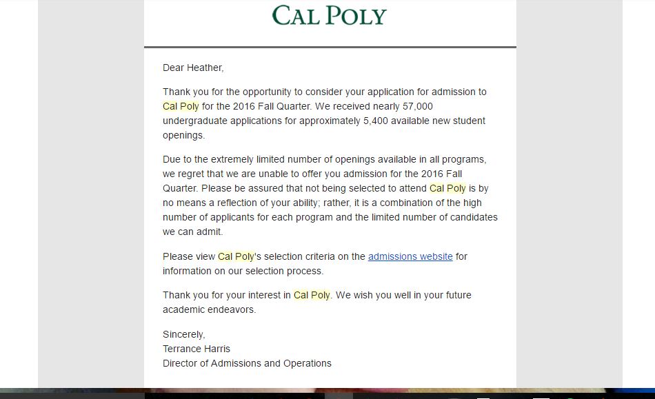 Cal Poly Admissions Email