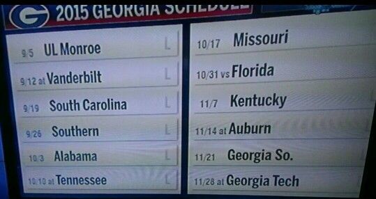 Georgia Football Schedule 2015