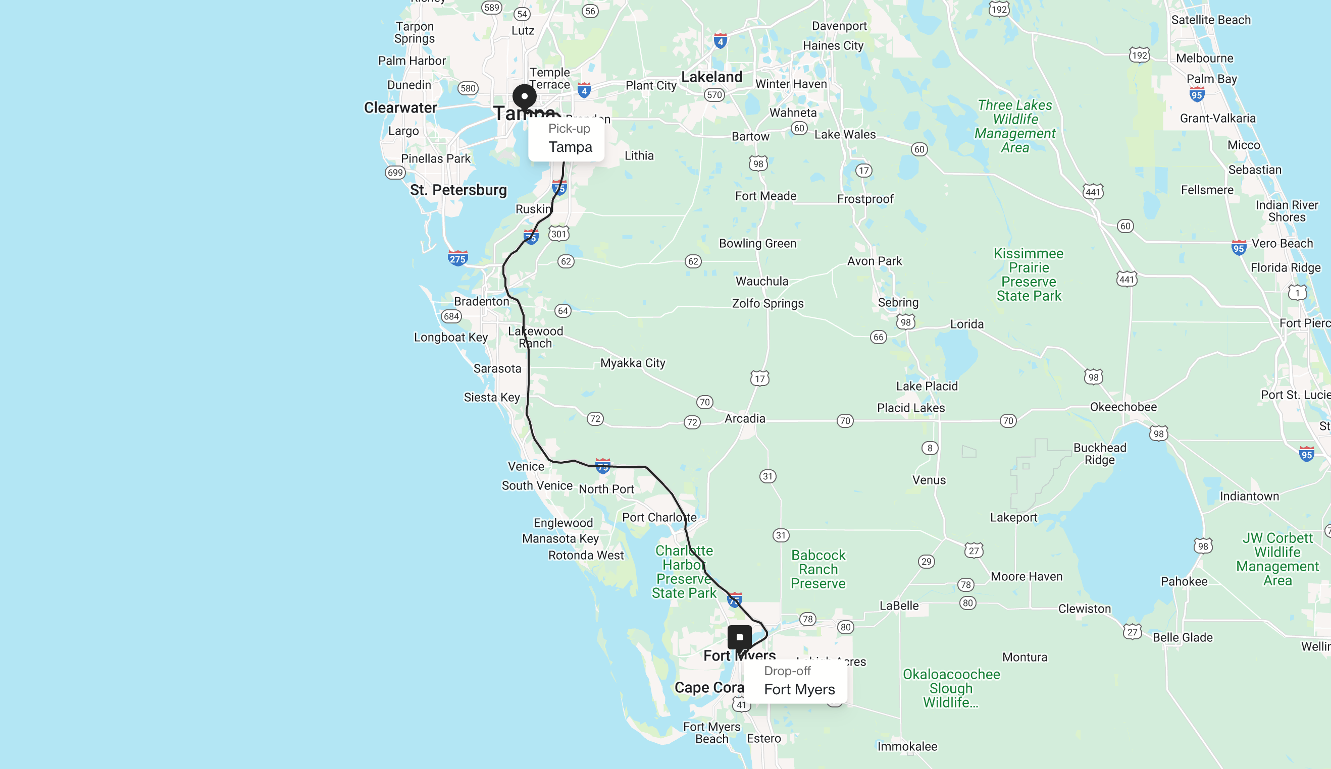 How Far Is Tampa from Fort Myers