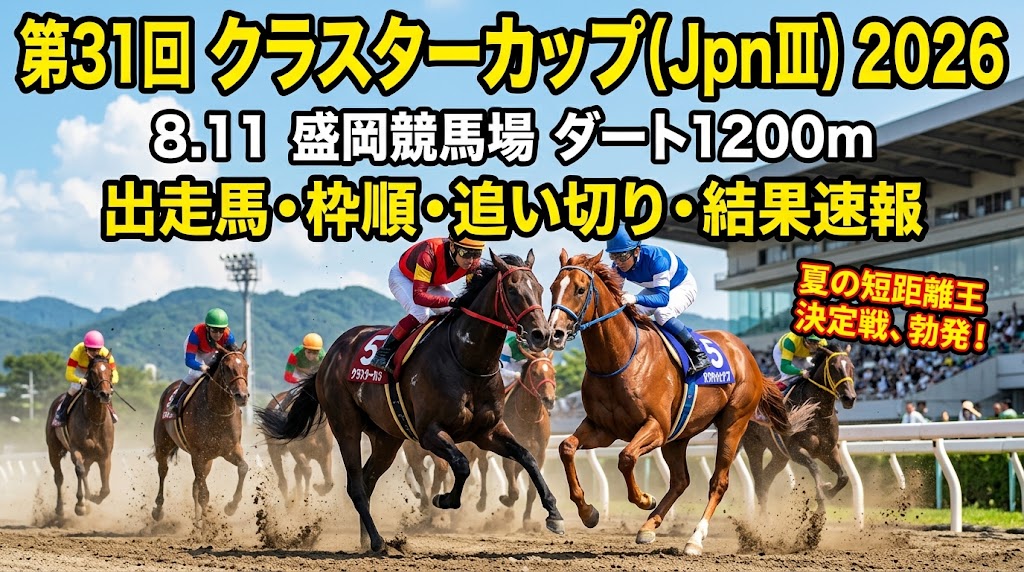 盛岡の夏を切り裂く電撃戦！「クラスターカップ 2026」ダート短距離王座を巡る熱き攻防と最新オッズ・注目馬を徹底解剖