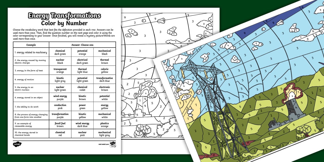 Color by Number Energy Transformations Answer Key