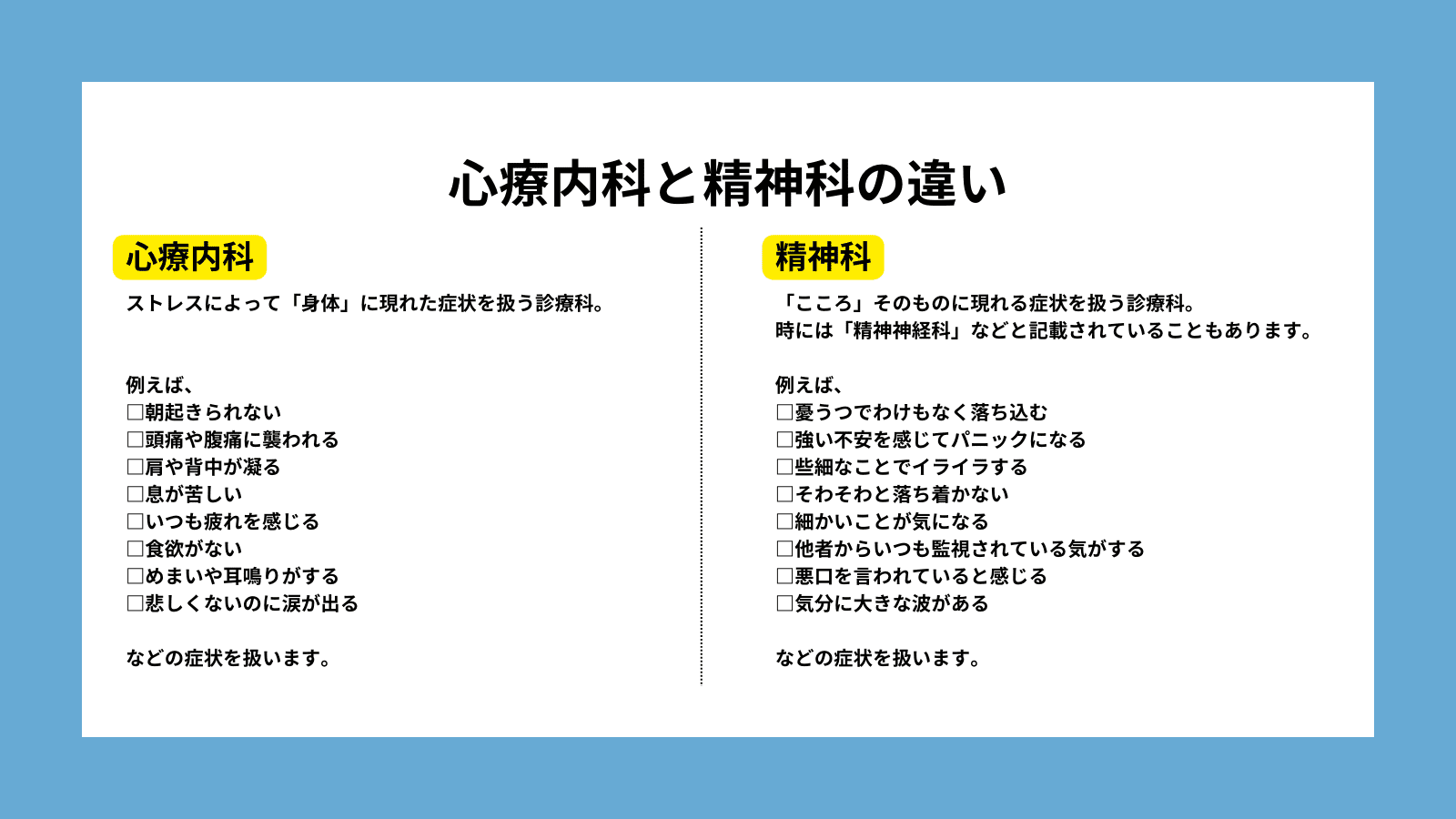 精神科と心療内科の違いとは？症状別の選び方と初診の落とし穴