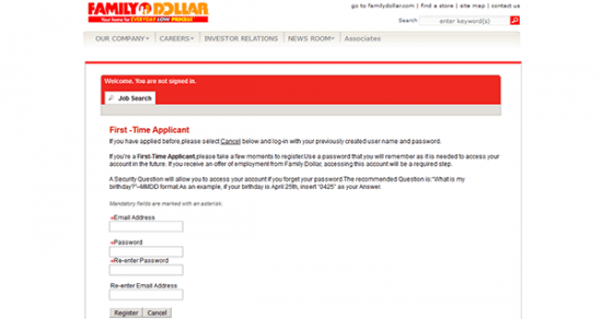 Job Application for Family Dollar Stores