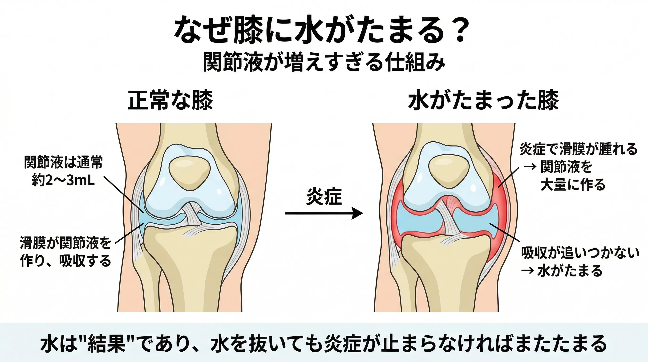 膝の水を抜くと癖になるは嘘？医師が明かす真相と再発ゼロの治療法