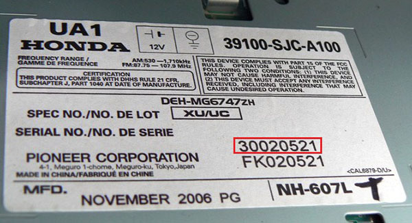 Honda Civic Code for Radio