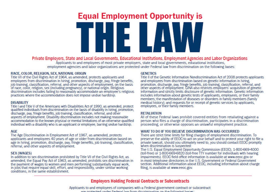 Equal Employment Opportunity Is the Law Poster