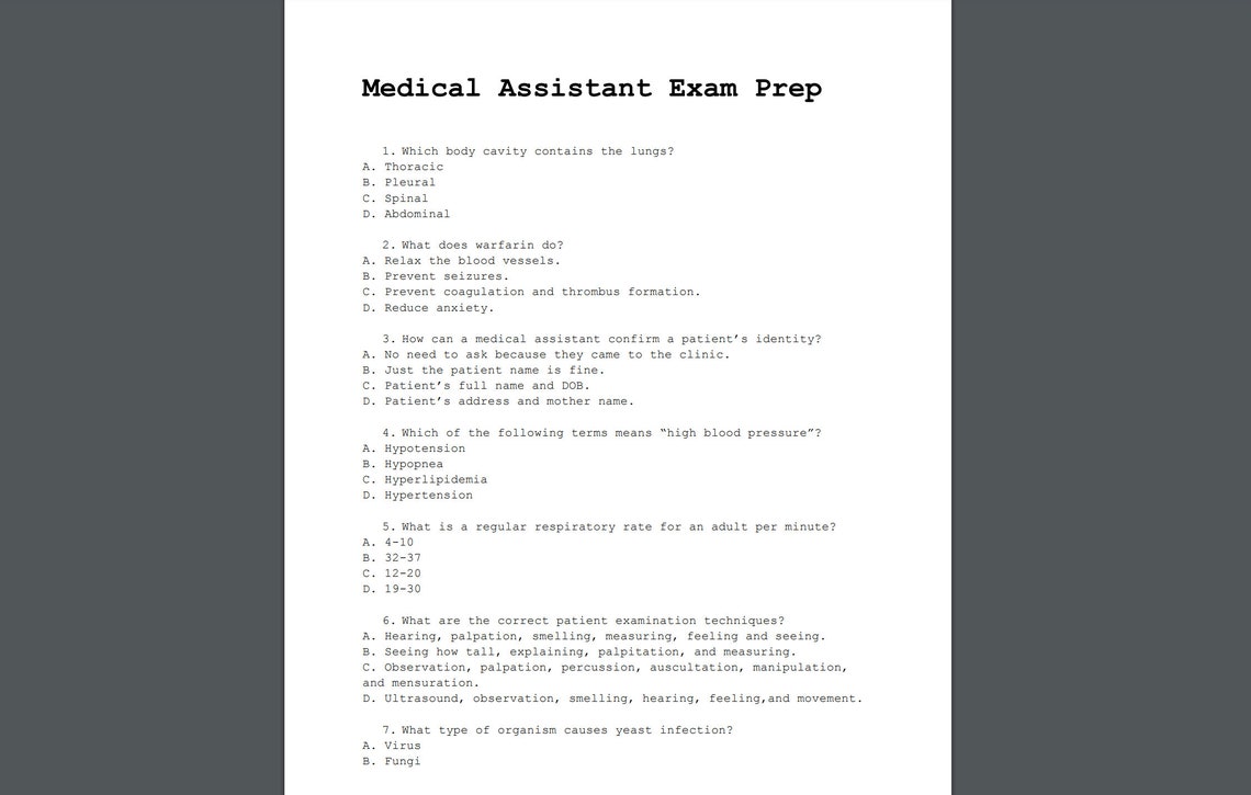 Medical Assistant Practice Test Pdf Free Download