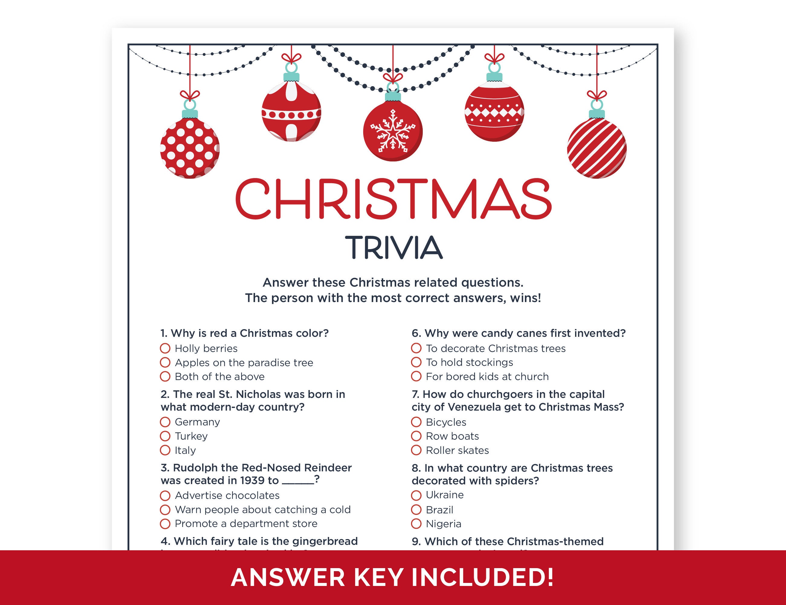 Christmas Trivia Questions for Adults with Answers