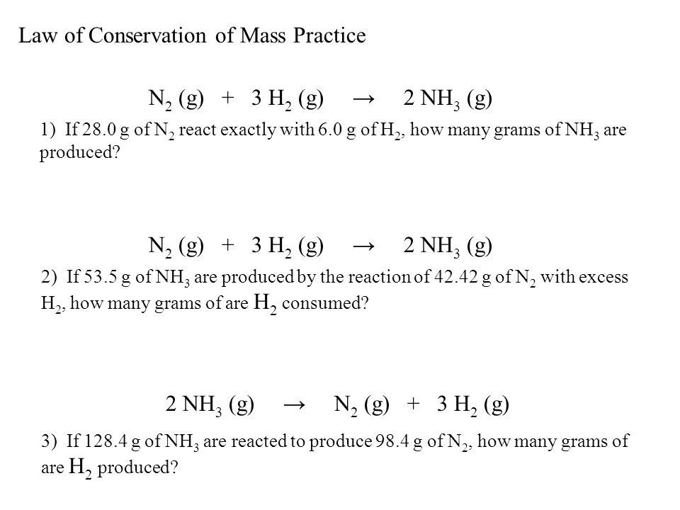 Law of Conservation of Mass Practice Problems